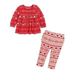 Valentine Old Navy Red/White Fair Isle Heart Ruffle 0-3 mo